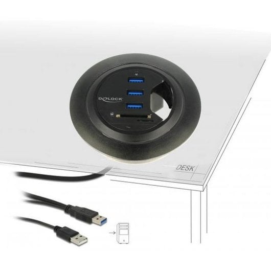 Hub DeLock 3 ports USB 3.0 + lecteur microSD/SD modèle 62869 de bureau