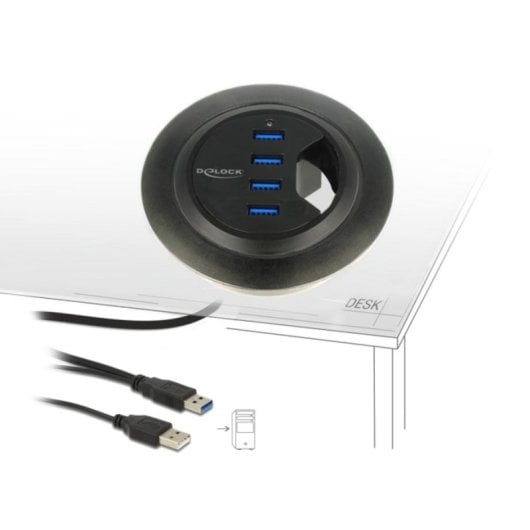 Hub DeLock 4 porte 5000 Mbps 62868 USB 3.2 Gen 1 da scrivania integrabile