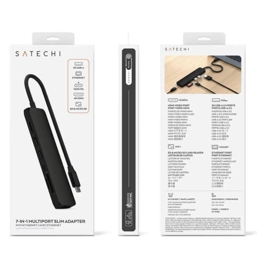 Hub Satechi 7 puertos 10 Gbps modelo ST-P7SK USB-C HDMI Ethernet SD