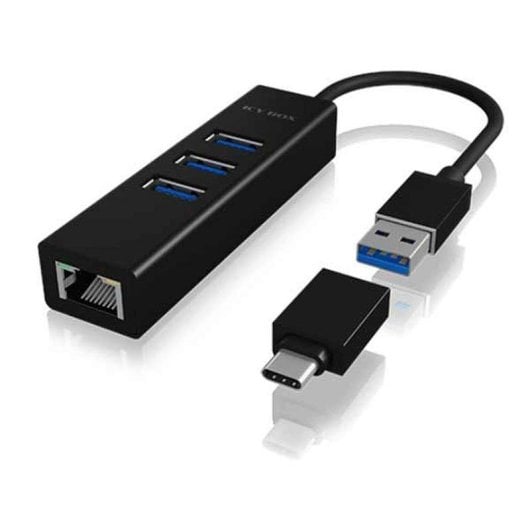 Replicador ICY BOX IB-HUB1419-LAN 3x USB 3.2 Gen 1 LAN Gigabit Alumínio Preto