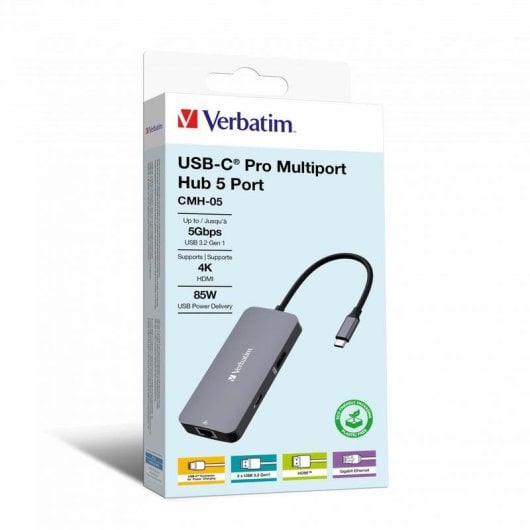 Hub Verbatim 5 porte 5 Gbps modello CMH-05 HDMI Ethernet USB-C PD