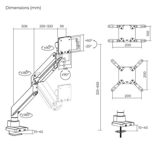 Support de moniteur OPLITE OP-MT57 pour écran jusqu'à 57 pouces, blanc, charge max 27 kg