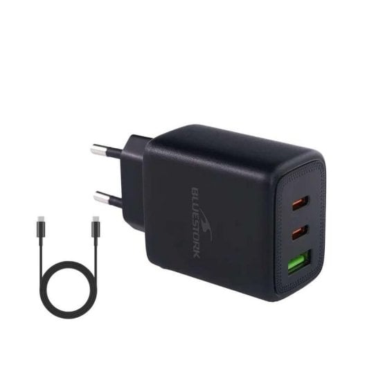 Chargeur Bluestork PW-65-CCA-B 65W USB-C USB-A compact noir avec câble USB-C