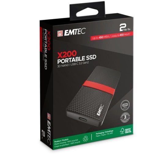 Disco Duro EMTEC X200 2TB SSD Externo USB-C 450MB/s Resistente a Golpes