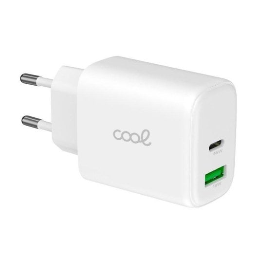 Carregador Cool Ultra Fast Dual 45W GaN PD USB-C+USB Branco