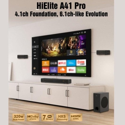 Barra de sonido Hiwill A41 Pro Bluetooth 320W Dolby Atmos mit Subwoofer