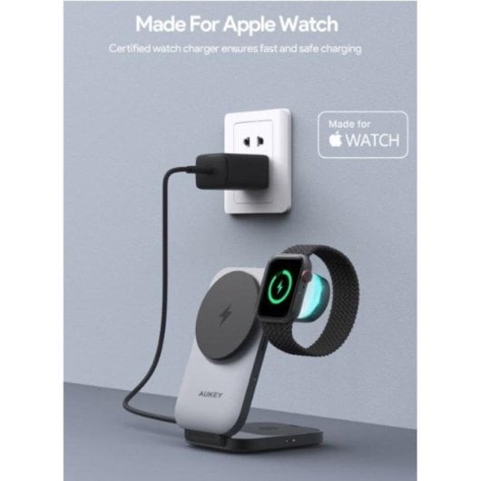 Estação de Carregamento Aukey LC-MC312 MagFusion Z 3 em 1 Dobrável 15W Cinzento