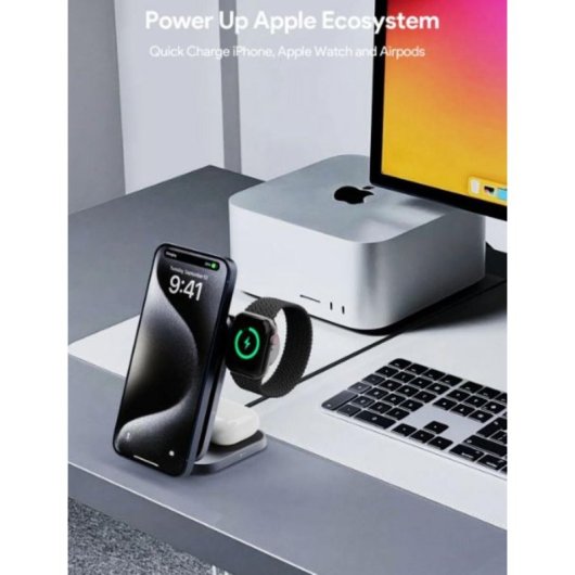 Estação de Carregamento Aukey LC-MC312 MagFusion Z 3 em 1 Dobrável 15W Cinzento