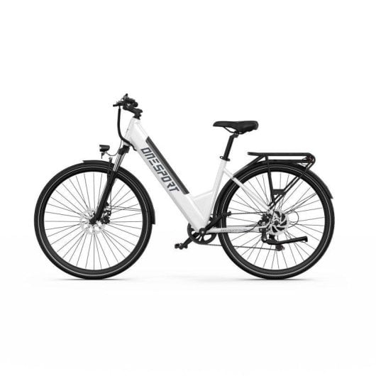 Bicicleta eléctrica OneSport OT12 motor 250 W batería 36 V 13 Ah ruedas 27,5" blanca