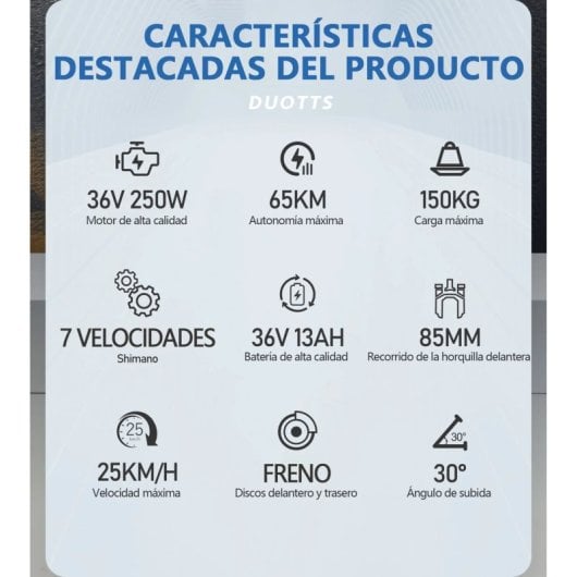 Bicicleta eléctrica DUOTTS C29 Lite motor 250W batería 36V 13Ah azul/negro