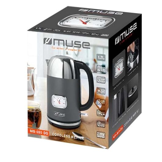 Wasserkocher Muse MS-020 DG 1,7L 2200W Edelstahl Thermometer Grau