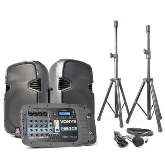 Altavoces Vonyx De 2 Vías Cableados 300W con bluetooth y mezclador integrado