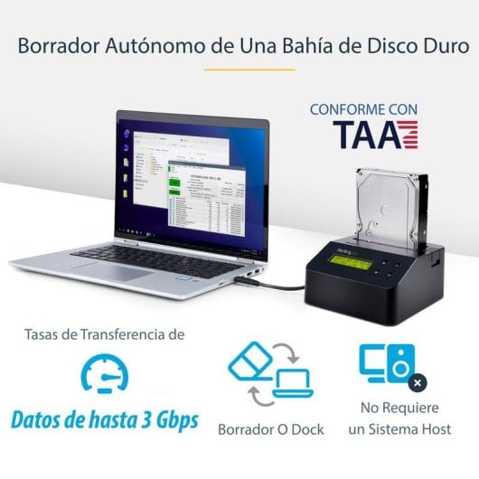 Borratore dischi Startech SDOCK1EU3P USB 3.0 SATA 9 modalità Secure Erase LCD