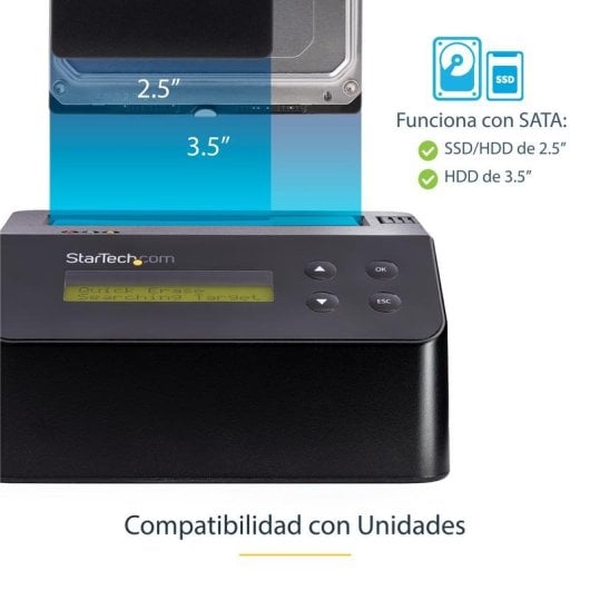 Borratore dischi Startech SDOCK1EU3P USB 3.0 SATA 9 modalità Secure Erase LCD