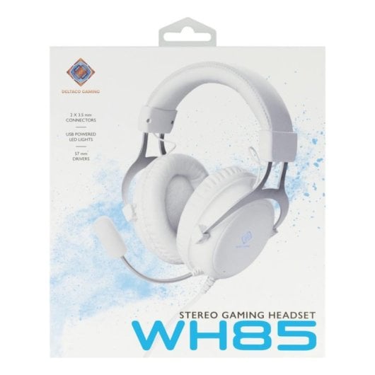 Auriculares Deltaco Gaming GAM-030-W com fio USB + Jack gaming estéreo com microfone e iluminação, brancos