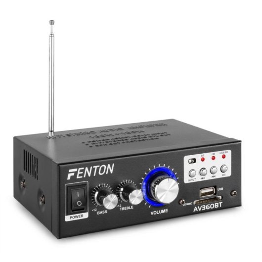 Amplificador Estéreo Fenton AV360BT 40 W RMS RCA USB SD Control de Tono Mando