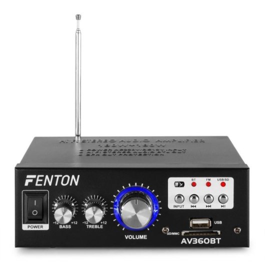 Amplificador Estéreo Fenton AV360BT 40 W RMS RCA USB SD Control de Tono Mando