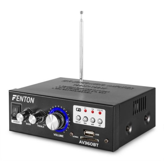 Amplificador Estéreo Fenton AV360BT 40 W RMS RCA USB SD Control de Tono Mando