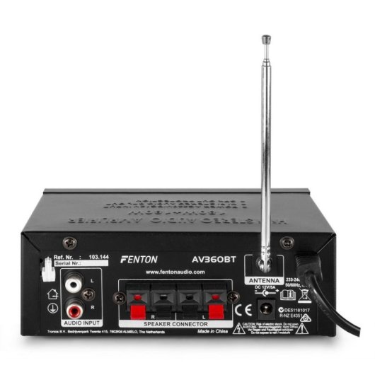 Amplificador Estéreo Fenton AV360BT 40 W RMS RCA USB SD Control de Tono Mando