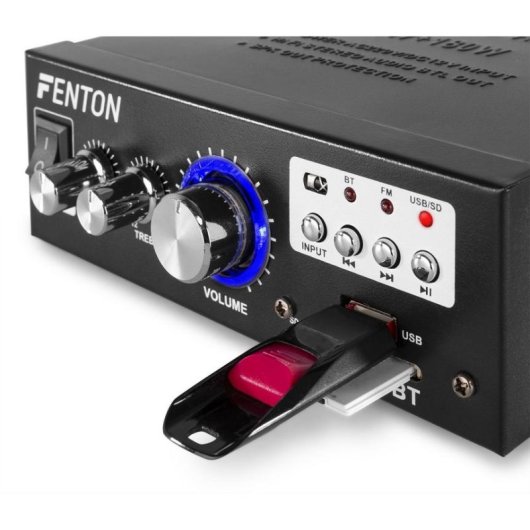 Amplificador Estéreo Fenton AV360BT 40 W RMS RCA USB SD Control de Tono Mando