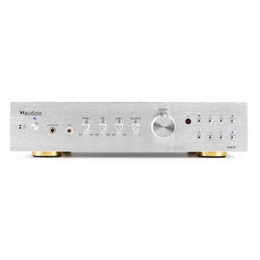 Amplificador Audizio AD420 4x100W RMS Bluetooth 5.0 Control Graves y Agudos Plata
