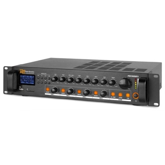 Amplificador POWER DYNAMICS PDV360MP3 360W RMS RCA Bluetooth MP3 Radio FM 4 Zonas Rack 2U