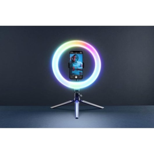 Selfie Ring Cellularline SelfieRingColor Iluminação RGB Tripé Universal 10” Preto