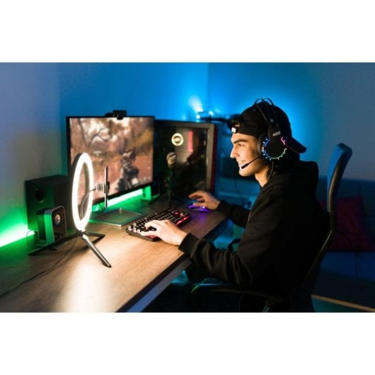 Selfie Ring Cellularline SelfieRingColor Iluminação RGB Tripé Universal 10” Preto