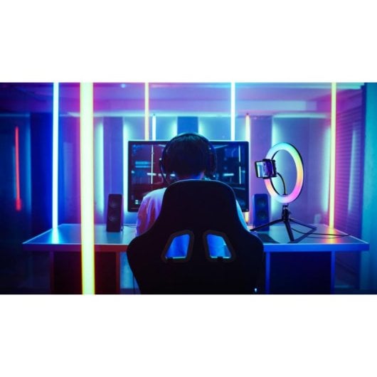 Selfie Ring Cellularline SelfieRingColor Iluminação RGB Tripé Universal 10” Preto