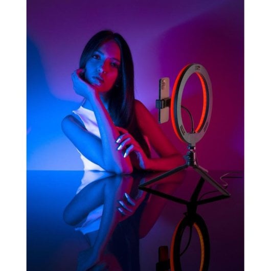 Selfie Ring Cellularline SelfieRingColor Iluminação RGB Tripé Universal 10” Preto