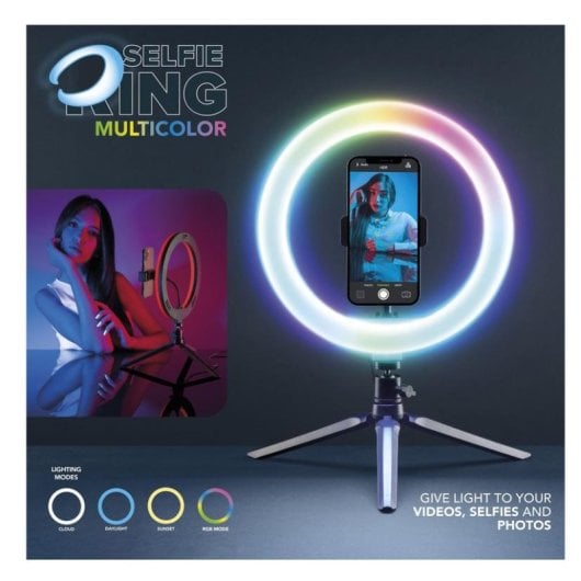 Selfie Ring Cellularline SelfieRingColor Iluminação RGB Tripé Universal 10” Preto
