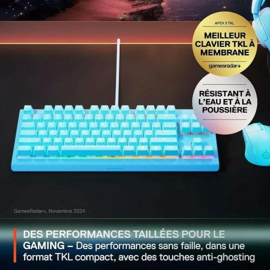 Teclado SteelSeries Apex 3 TKL de membrana compacto AZERTY FR com retroiluminação RGB