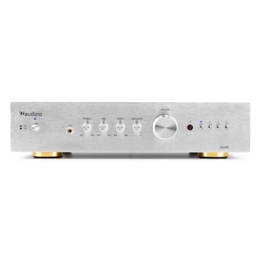 Amplificador Estéreo Audizio AD200 200W RMS Bluetooth 5.0 Control Graves y Agudos Plata