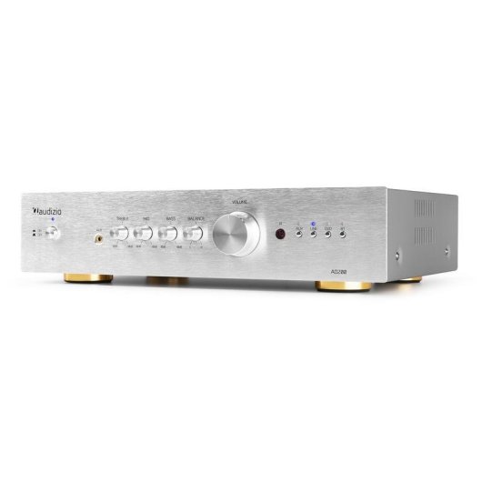 Amplificador Estéreo Audizio AD200 200W RMS Bluetooth 5.0 Control Graves y Agudos Plata