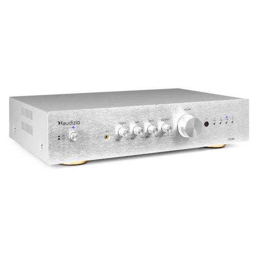 Amplificador Estéreo Audizio AD200 200W RMS Bluetooth 5.0 Control Graves y Agudos Plata