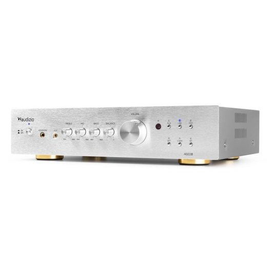 Amplificador Estéreo Audizio AD220 200W RMS Bluetooth 5.0 Control Graves y Agudos Plata