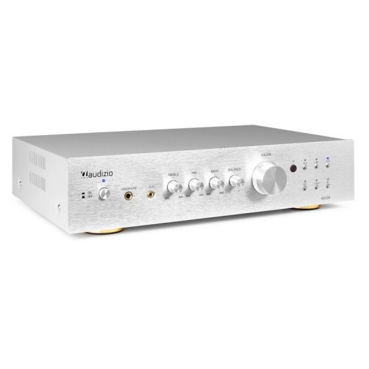 Amplificador Estéreo Audizio AD220 200W RMS Bluetooth 5.0 Control Graves y Agudos Plata