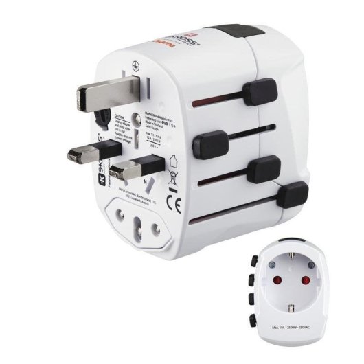 Adattatore di viaggio universale Hama World Travel Pro 100-250 V compatto bianco