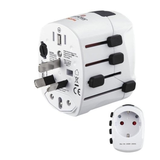 Adattatore di viaggio universale Hama World Travel Pro 100-250 V compatto bianco