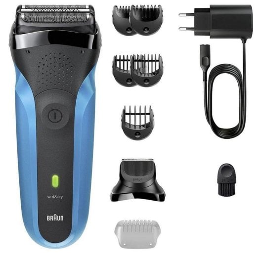 Máquina de Barbear Braun Series 3 310BT resistente à água recarregável preto/azul