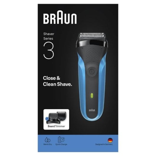 Máquina de Barbear Braun Series 3 310BT resistente à água recarregável preto/azul
