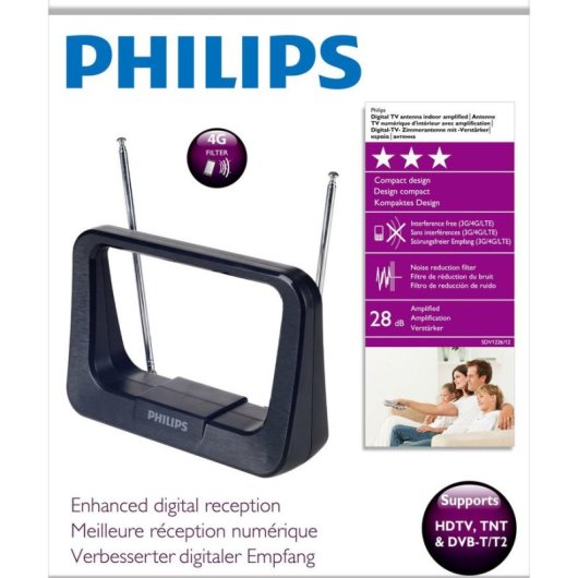 Antena interior Philips SDV1226/12 negro 28 dB 1,8 m FM UHF VHF