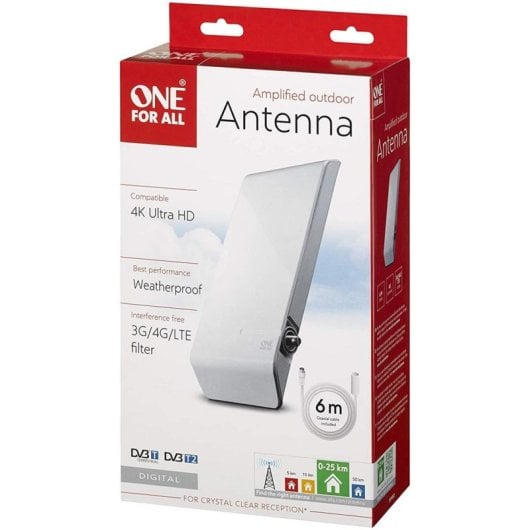 Antena TV Exterior ONE FOR ALL SV9450 Blanca 6 m Full HD IP55