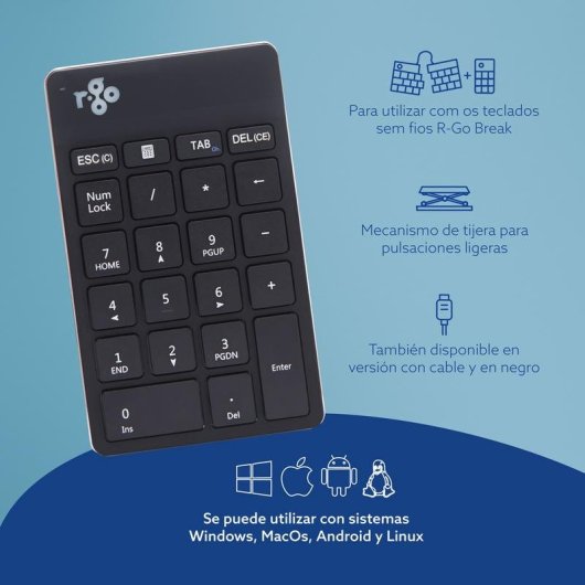 Teclado R-Go Tools Numpad Break membrana compacto inalámbrico Bluetooth con indicador LED