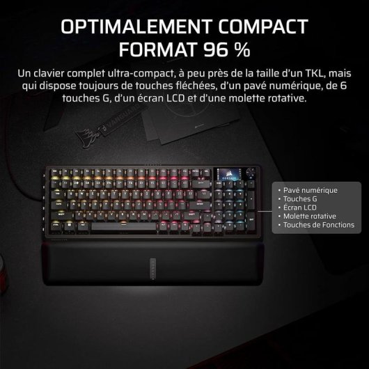 Clavier Corsair Gaming Vanguard Pro 96 Magnétique AZERTY FR rétroéclairé RGB LCD