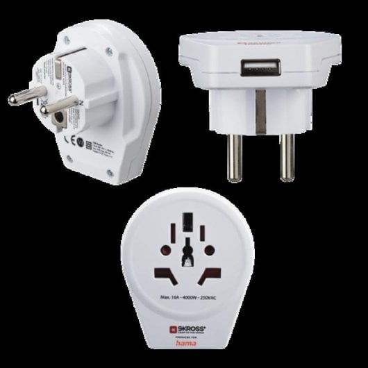 Steckdosenadapter Hama World to Europe USB 1 Steckplatz Universal mit USB-Ladeanschluss