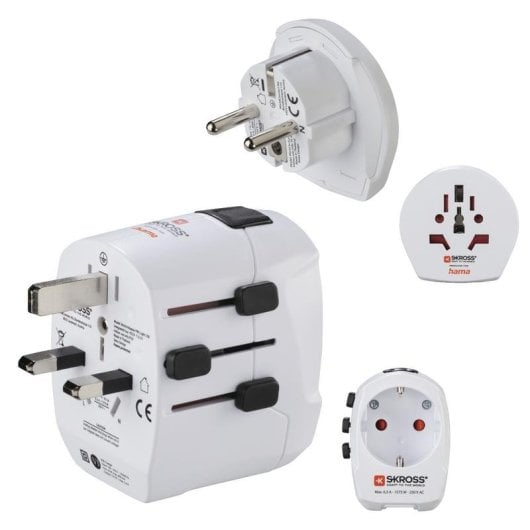 Adaptador de enchufe Hama World Travel Pro Light 2 USB protección sobretensión blanco
