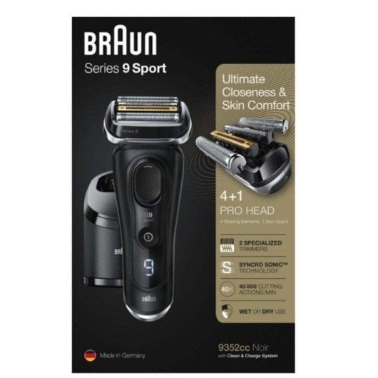 Afeitadora Braun Series 9 9352cc Sport Wet&Dry centro limpieza autonomía 60 min negra
