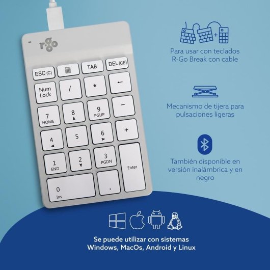 Teclado R-Go Tools Numpad Break compacto USB blanco con software de pausa