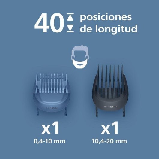 Aparador de Barba Facial Philips BT5775/15 Recarregável 100min Seco e a Húmido 40 Ajustes 3 Pentes Carga Rápida
